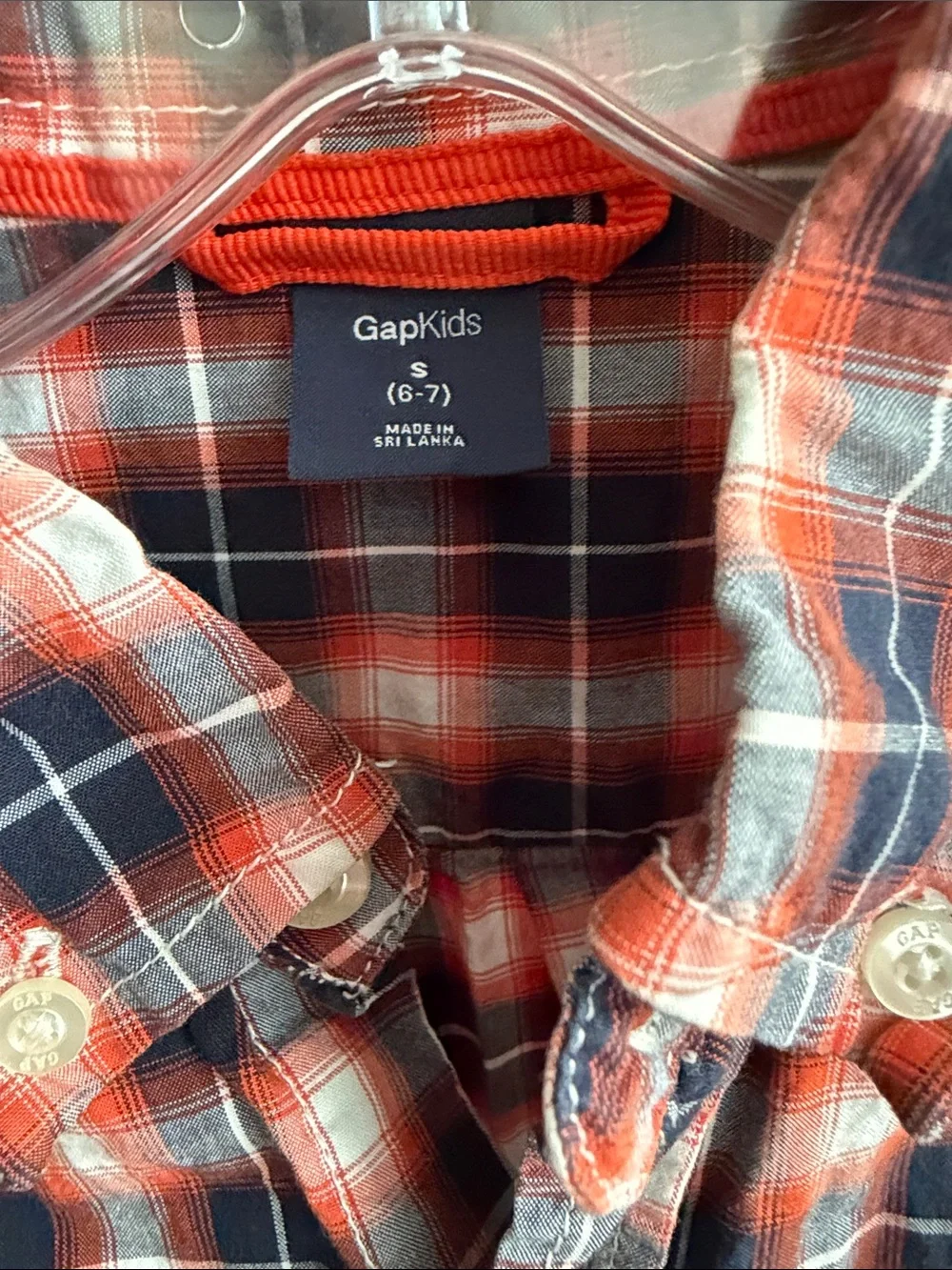 GAP Orange & Navy Plaid Button-Down Shirt